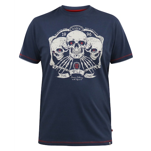 D555 Cook Trio Of Skulls Printed Crew Neck T-Shirt Slate Blue